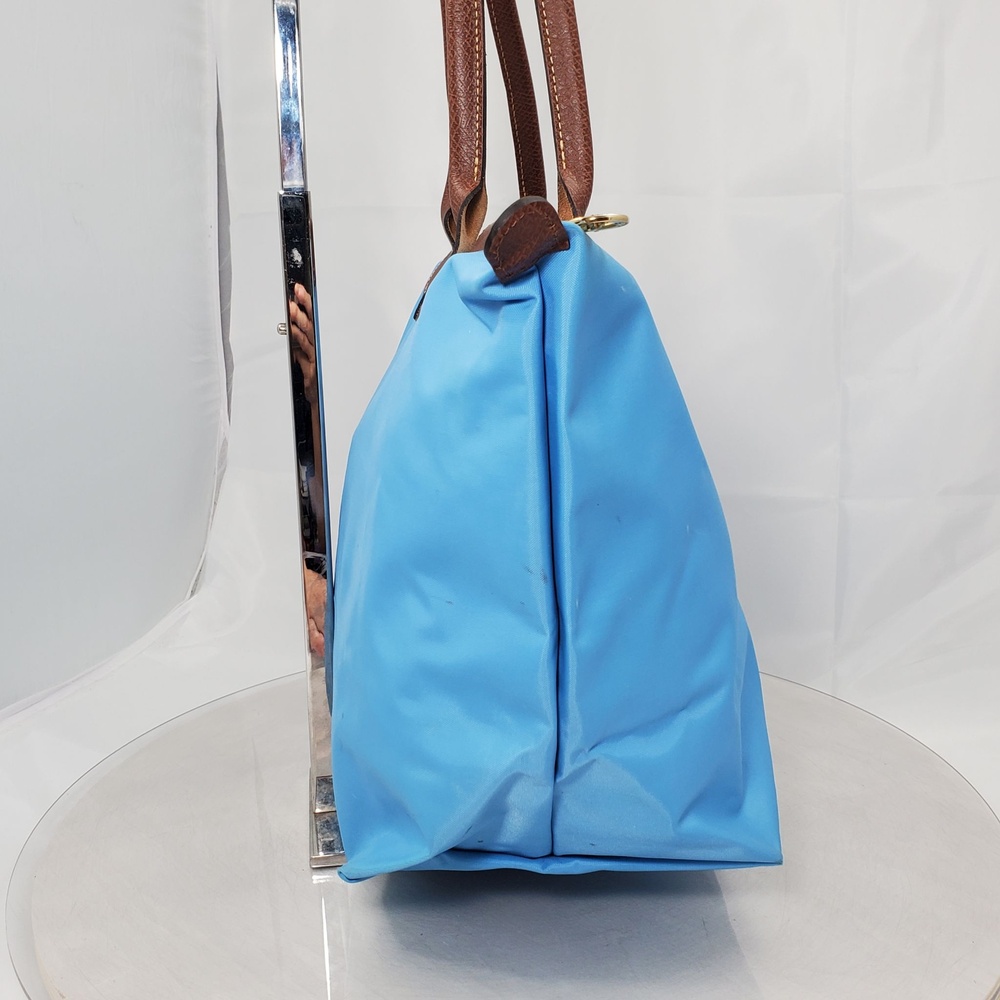 Longchamp Le Pliage Large Nylon Large Shoulder Tote Bag Blue Brown Shopper - Picture 9 of 16